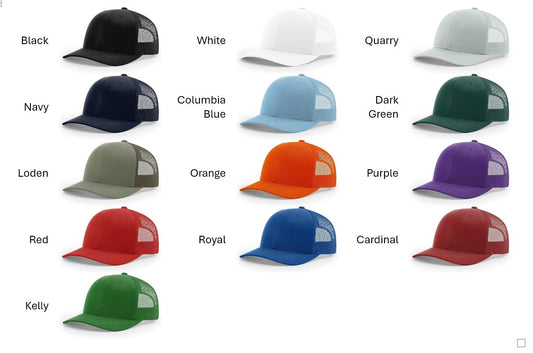 Collection of baseball caps in various colors on a white background