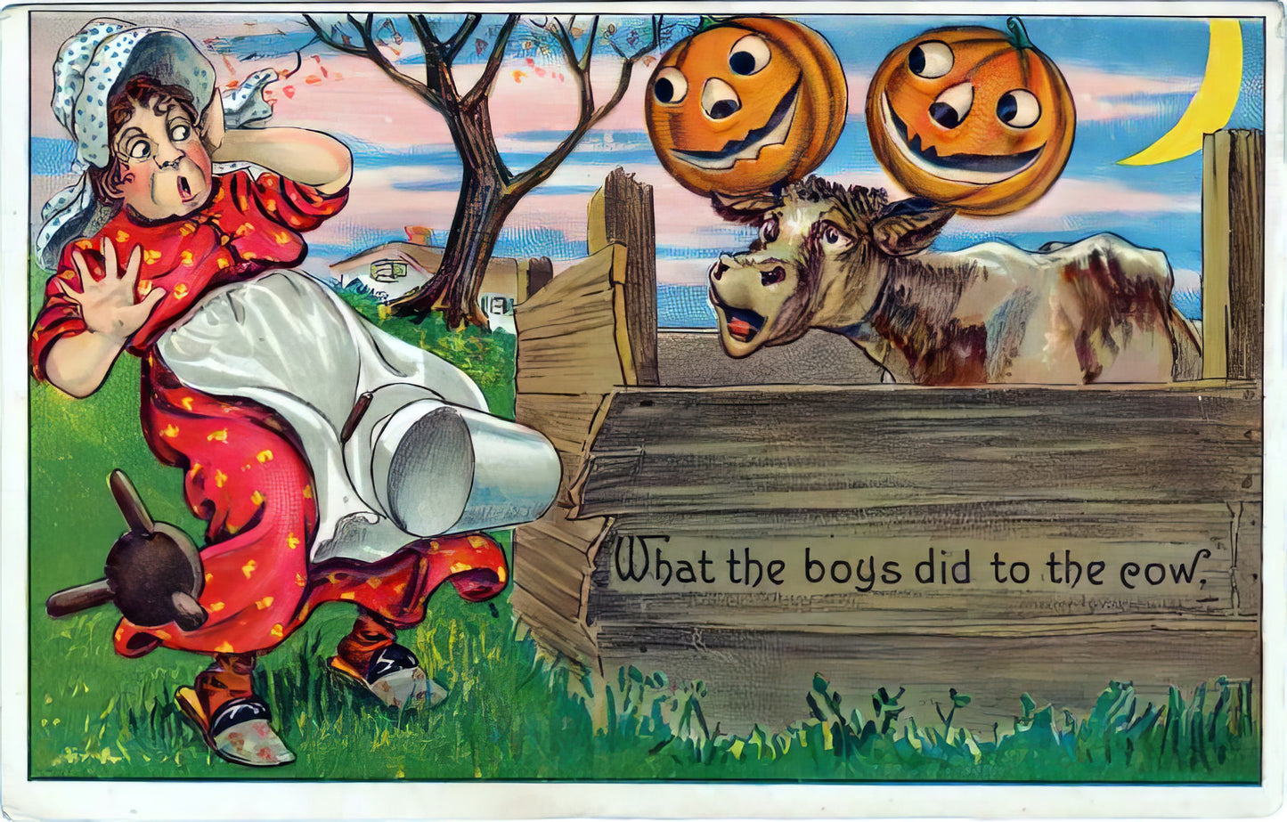 Vintage Halloween Postcard Canvas Tote — 14×16