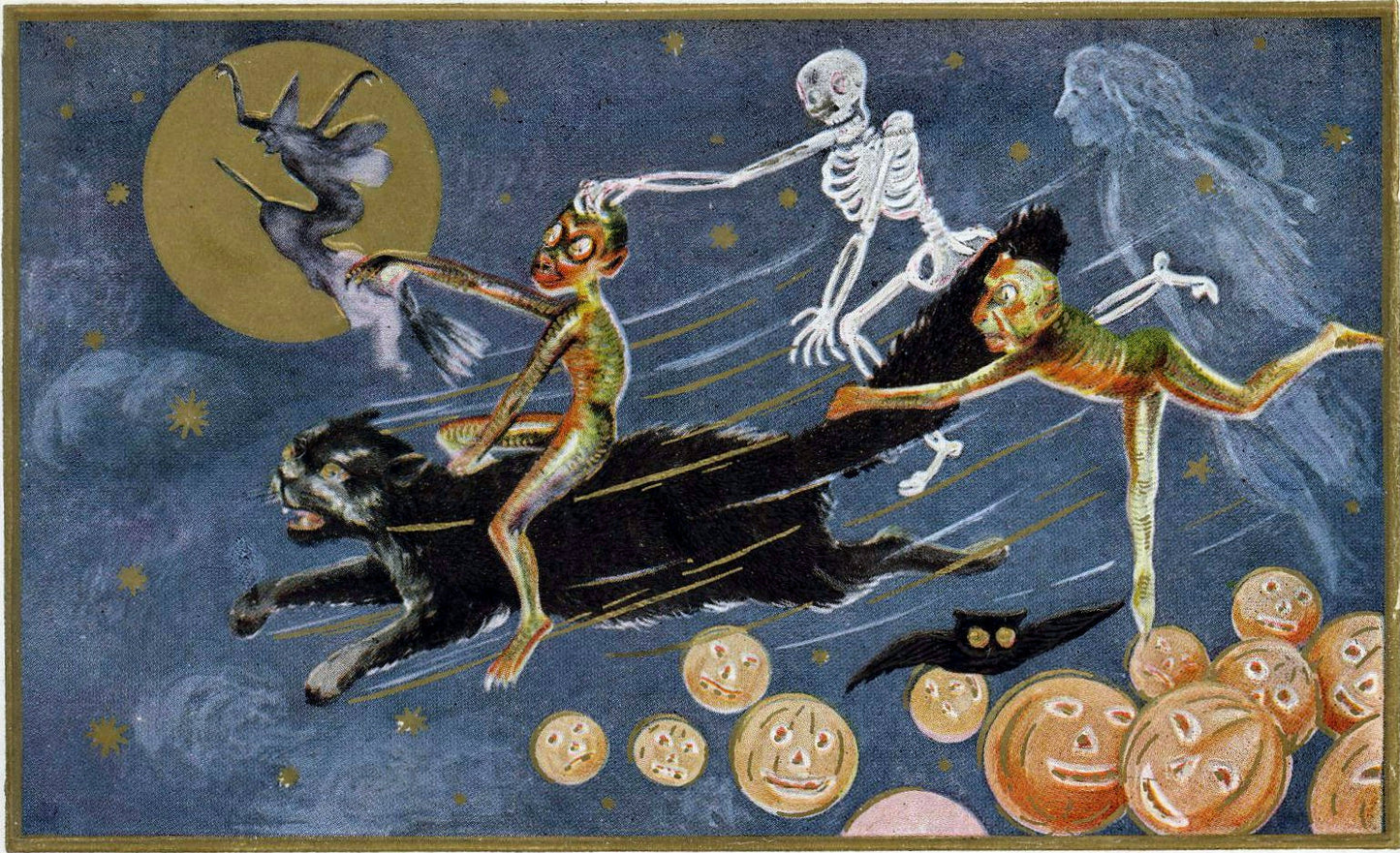 Vintage Halloween Postcard Canvas Tote — 14×16