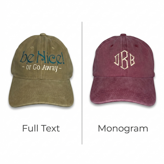 Text & Monogram Embroidery – Unstructured Hat | No Digitizing Fee