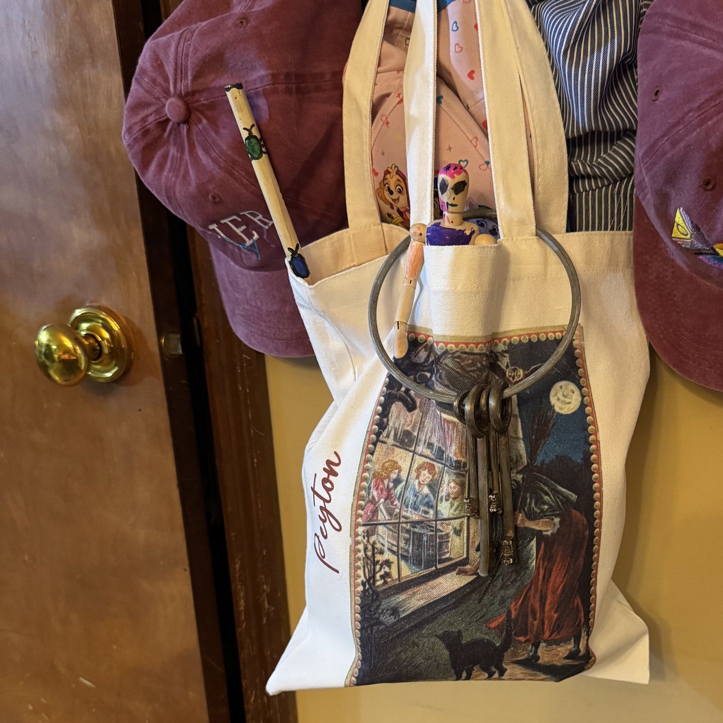 Vintage Halloween Postcard Canvas Tote — 14×16