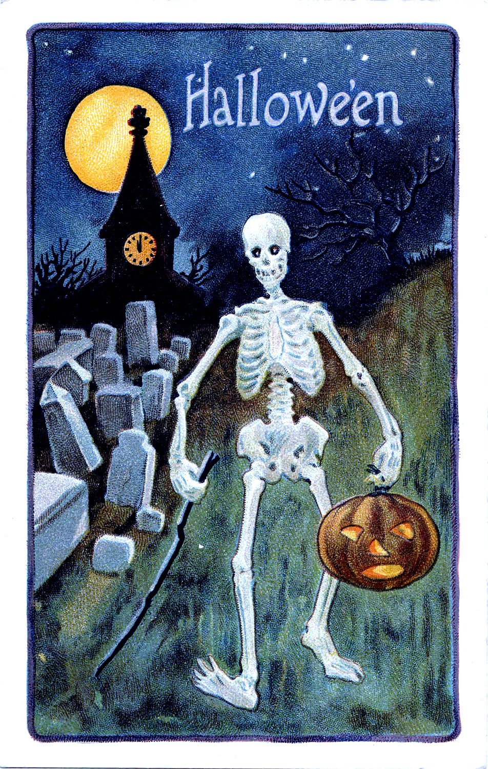 Vintage Halloween Postcard Canvas Tote — 14×16