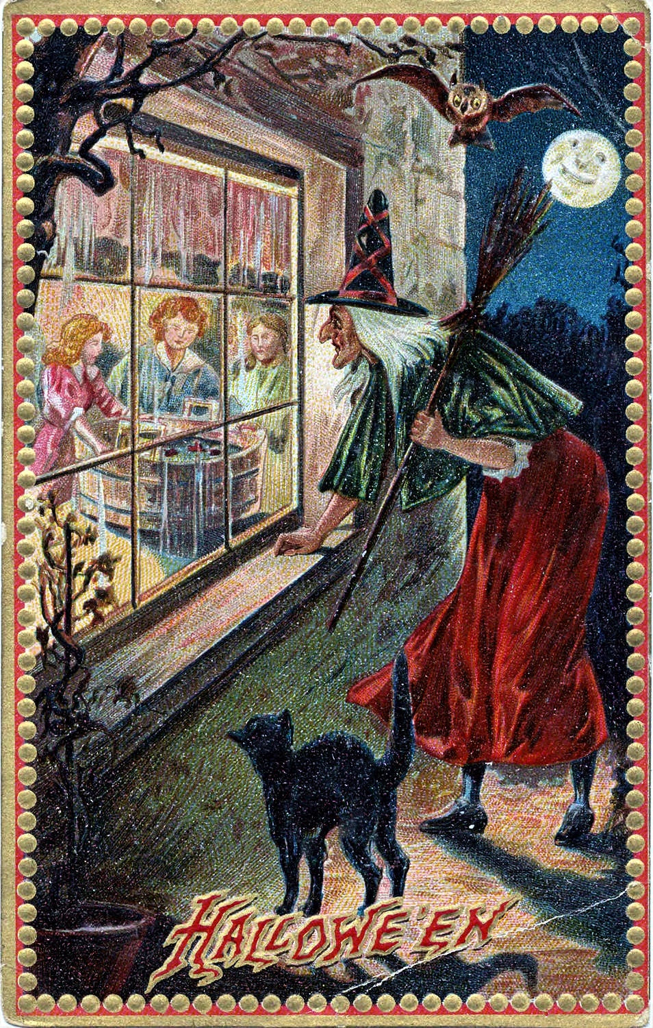 Vintage Halloween Postcard Canvas Tote — 14×16