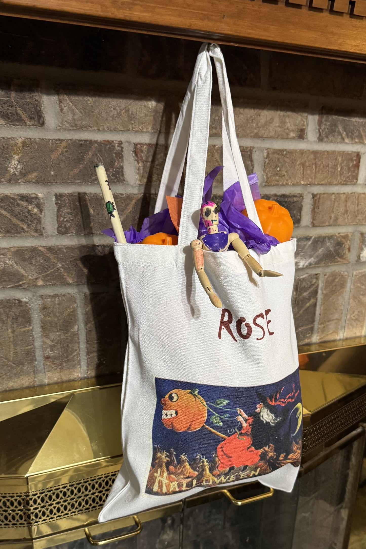 Vintage Halloween Postcard Canvas Tote — 14×16