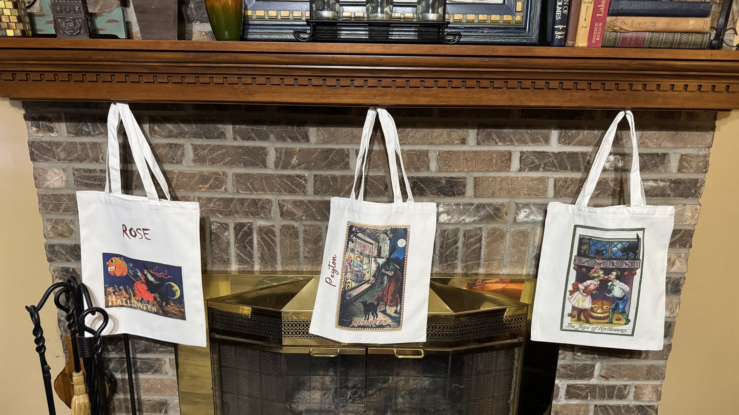 Vintage Halloween Postcard Canvas Tote — 14×16
