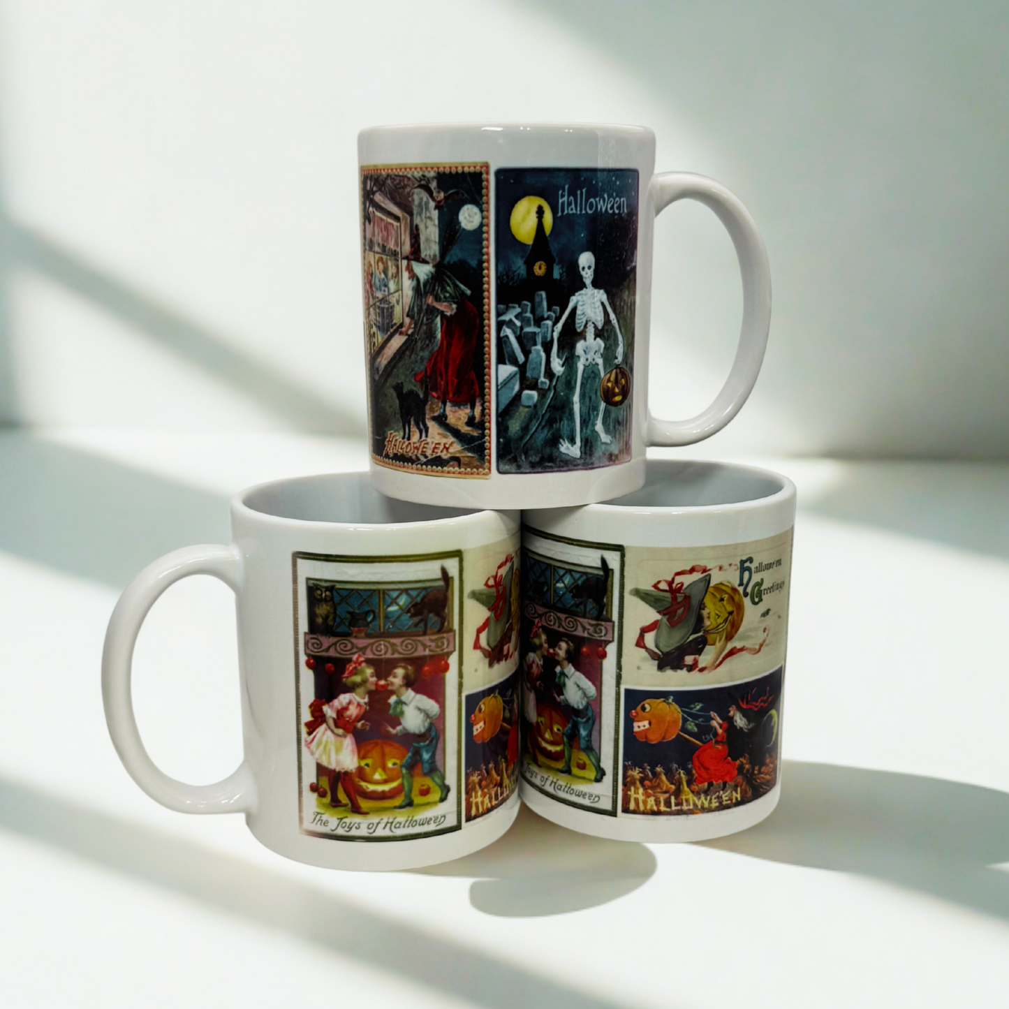 Vintage Halloween Postcard Collage Mug – 11oz Ceramic Coffee Cup with 1900s Spooky Art