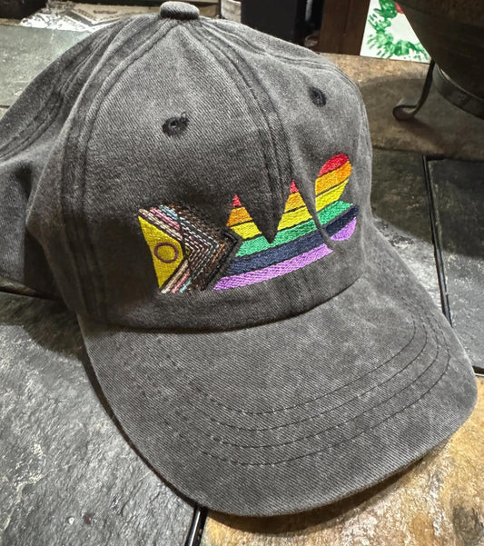 Gray cap with colorful embroidered IMC design