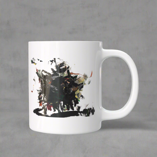“Black Cat Fight”– Artsy Fartsy Mug, 11oz White Ceramic Coffee Cup, Artwork by Rose, Age 4