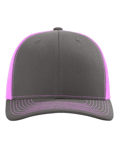 Richardson 112 trucker cap in Charcoal/ Neon Pink with embroidered IMC logo