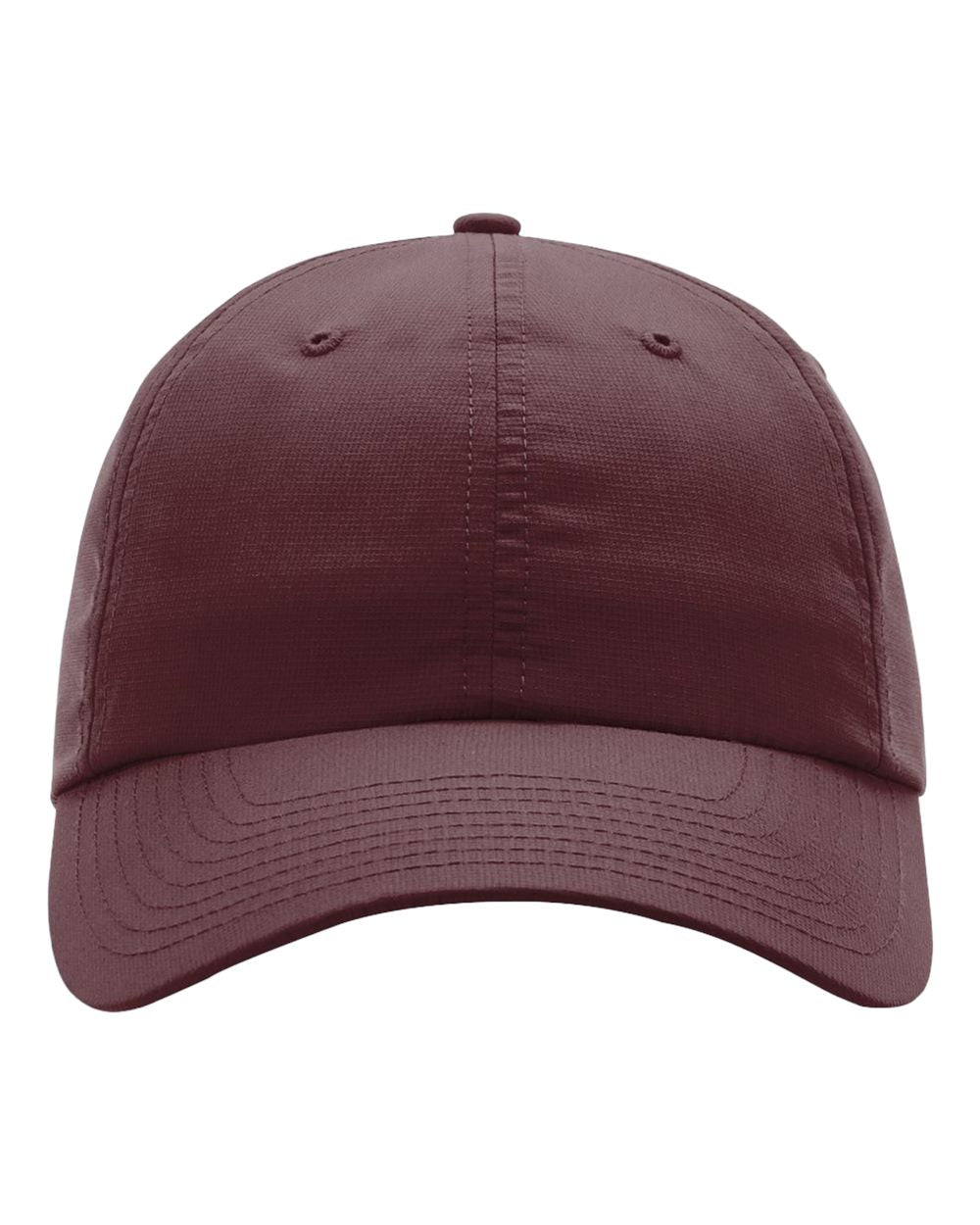 Maroon custom cap, front view showing the usable embroidery panel