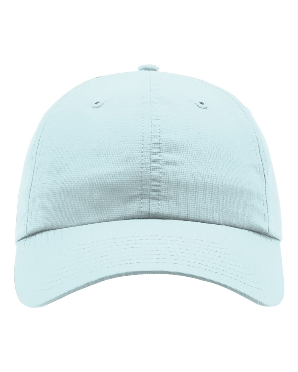 Soft blue lightweight polyester cap, low profile crown, front view