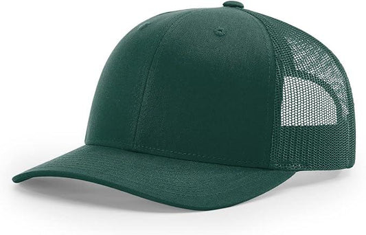 Richardson green mesh cap with a logo on a white background