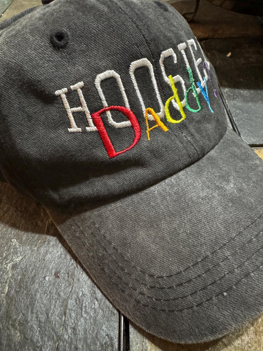 Cap with "Hoosier Daddy" on it, Daddy in rainbow colors.