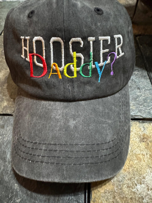 Hoosier Daddy? Embroidered Dad Hat – Indiana Pride Cap with Rainbow Stitching