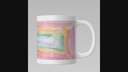 “Pastel Rainbow”– Artsy Fartsy Mug, 11oz White Ceramic Coffee Cup, Artwork by Peyton, Age 7
