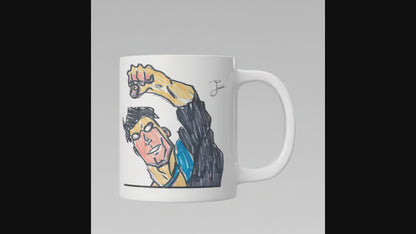 “The Invincible Mark’r”– Artsy Fartsy Mug, 11oz White Ceramic Coffee Cup, Artwork by Jude, Age 16