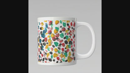 “Thoughtful Dots”– Artsy Fartsy Mug, 11oz White Ceramic Coffee Cup, Artwork by Peyton, Age 7
